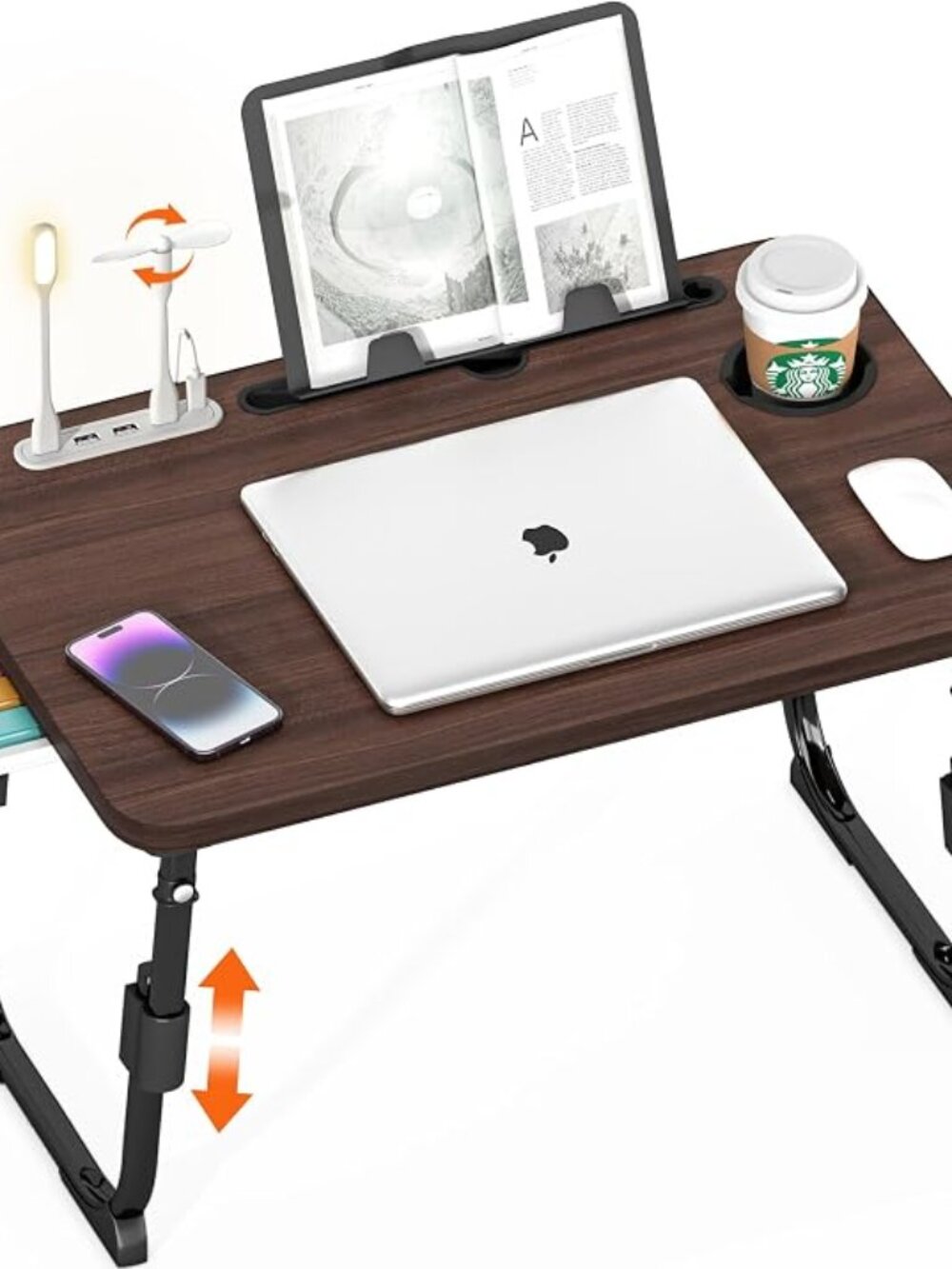 Lap Desk for Bed Adjustable Height with USB Port 23.6" x15.7" Desktop